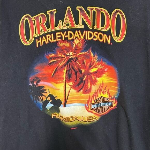 Vintage 2000 Harley Davidson Flaming Orlando Florida Black Tee Shirt Mens 2X - Picture 4 of 6